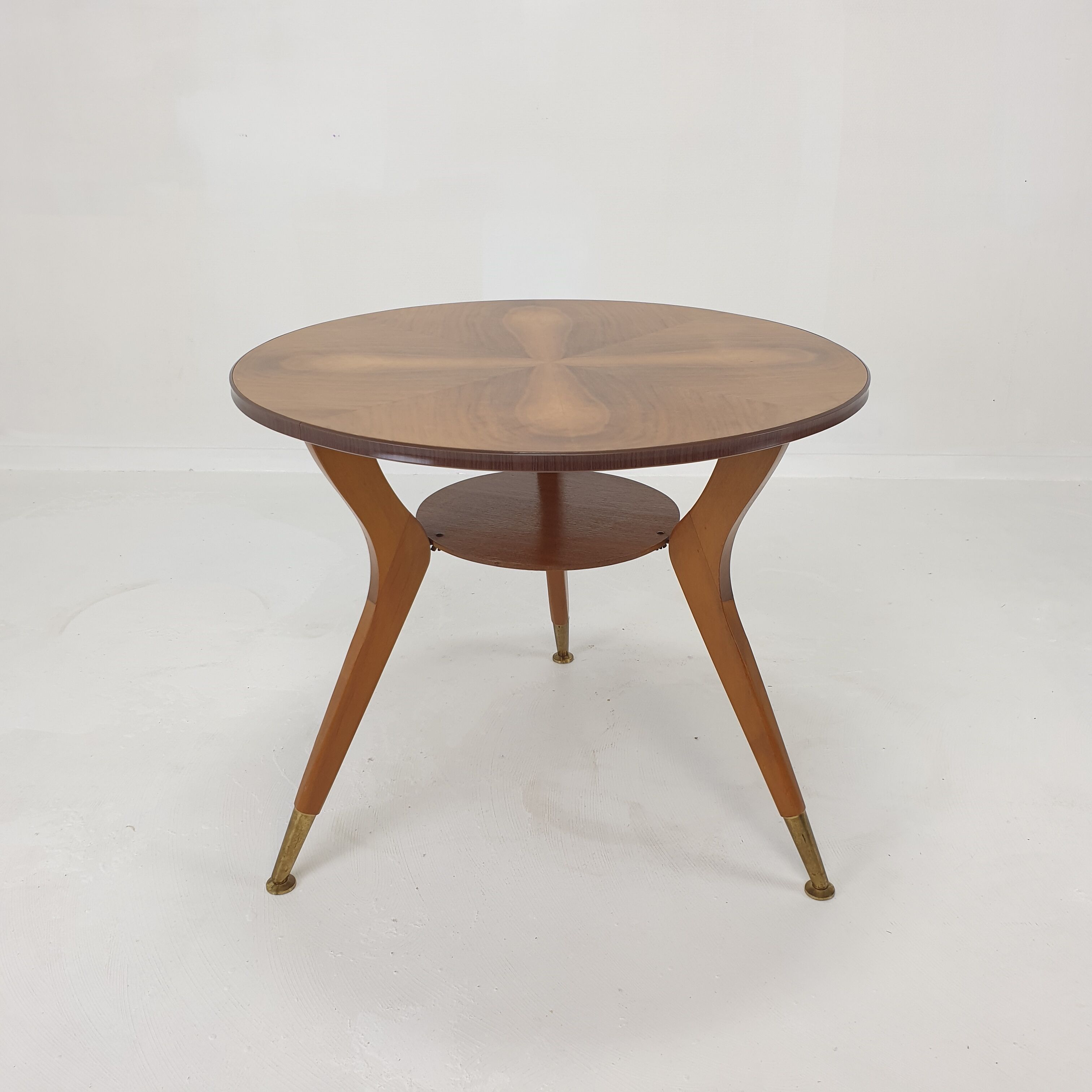 Italian wooden coffee table with brass feet 1960's