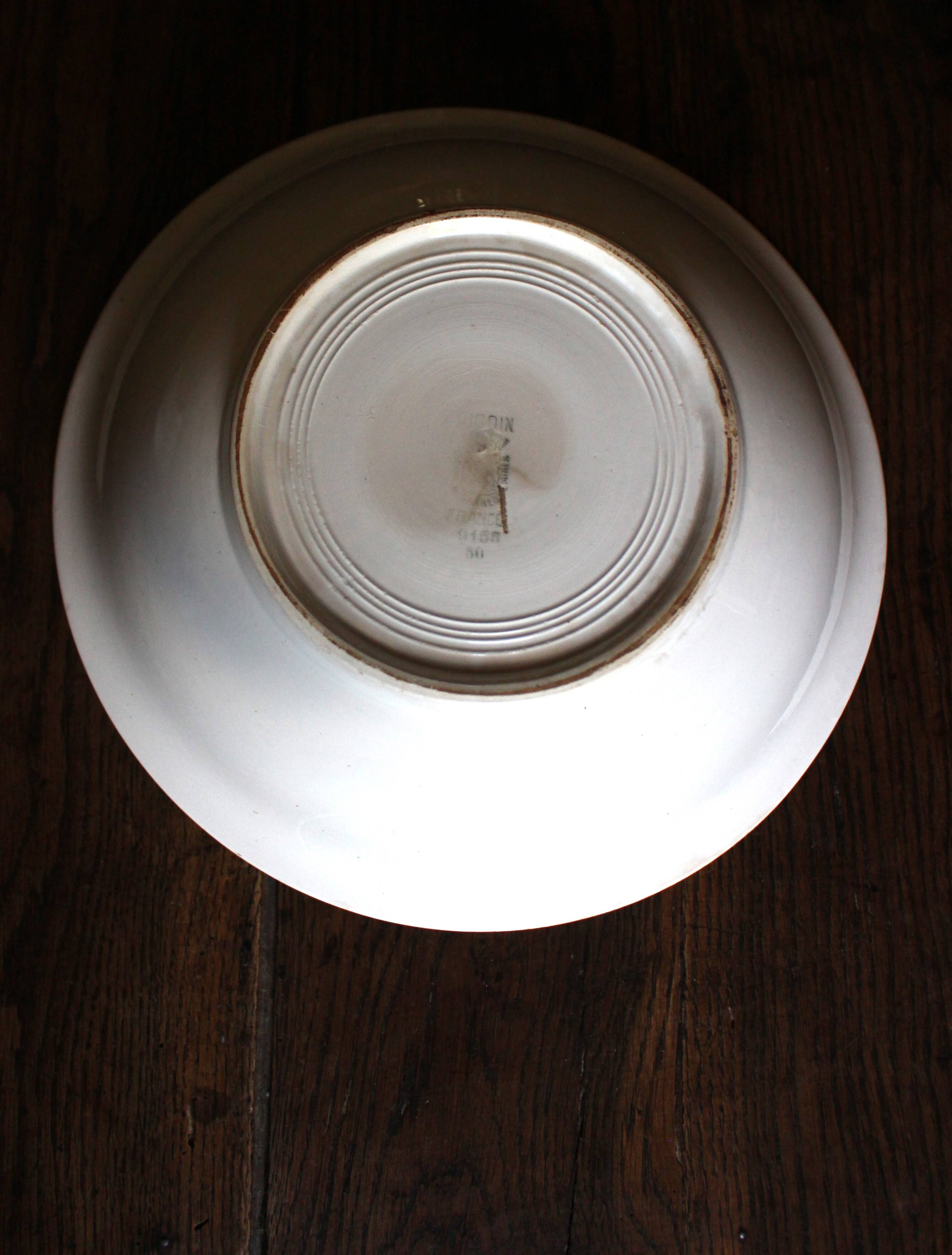 Blue salad bowl with Digoin Art Deco flowers
