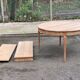Renovated round dining table in solid wood, Louis XV style from the 19th century.