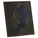 Mid-century pastel oil abstract painting, Danish artist, patinated wooden frame.