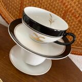 5 tasses à café en blanc , doré et noir