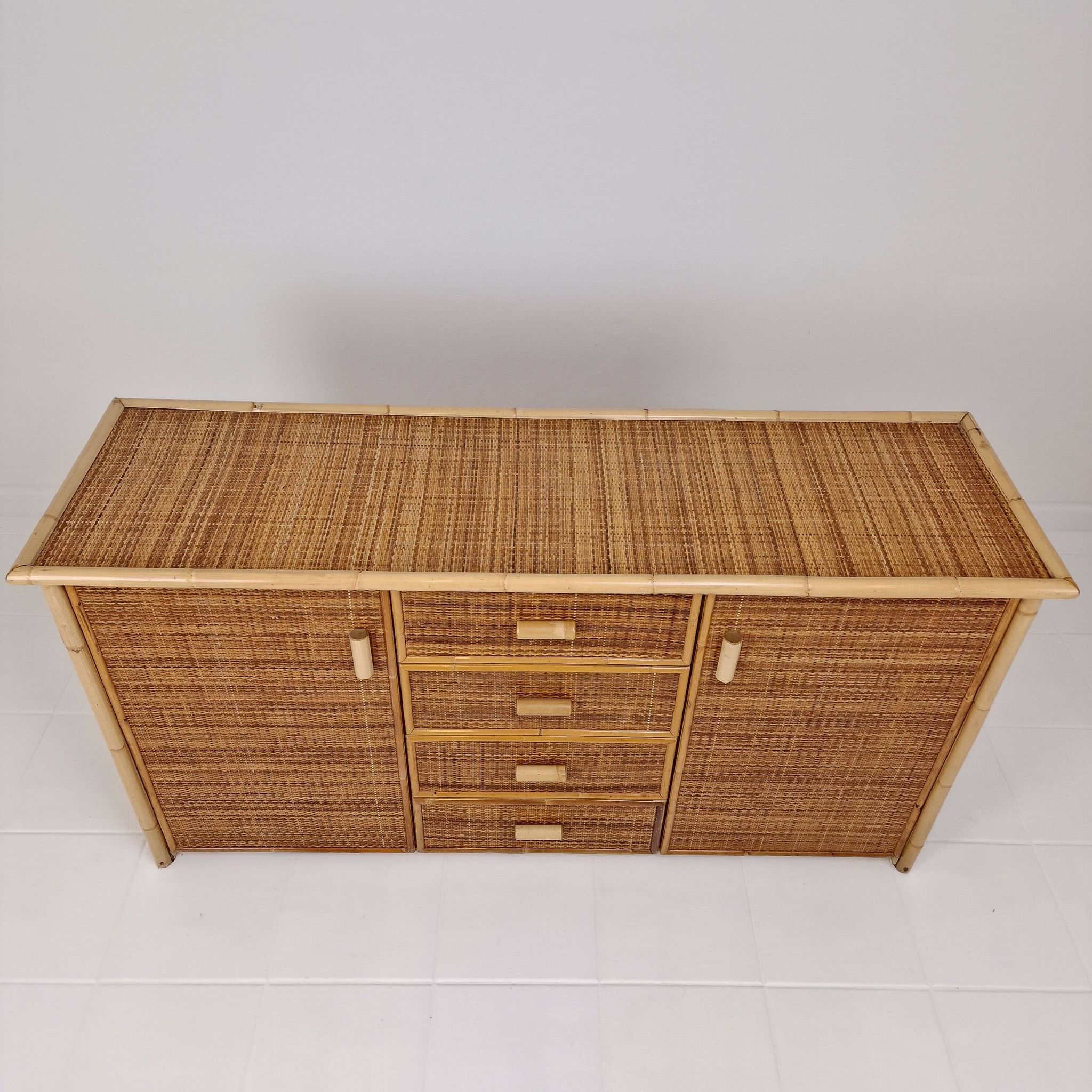 Italian Bamboo and Rattan Chest of Drawers or Credenza, 1980s