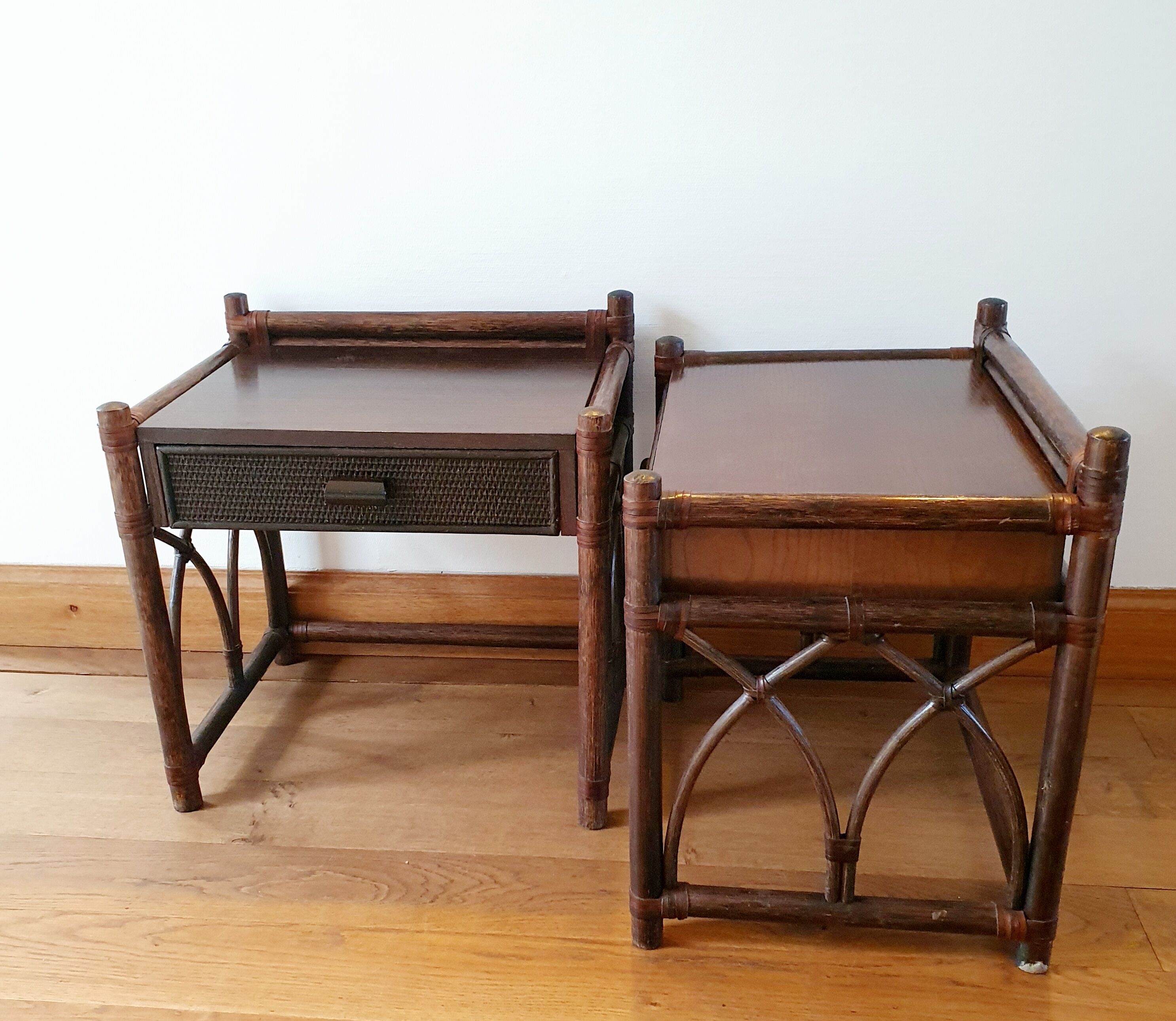 Pair of rattan bedside tables Roche Bobois