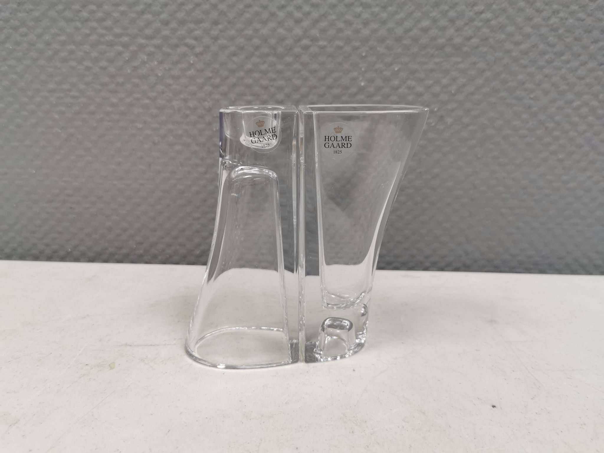 Vintage glass candlesticks/vases from the Danish Holmegaard glassworks.