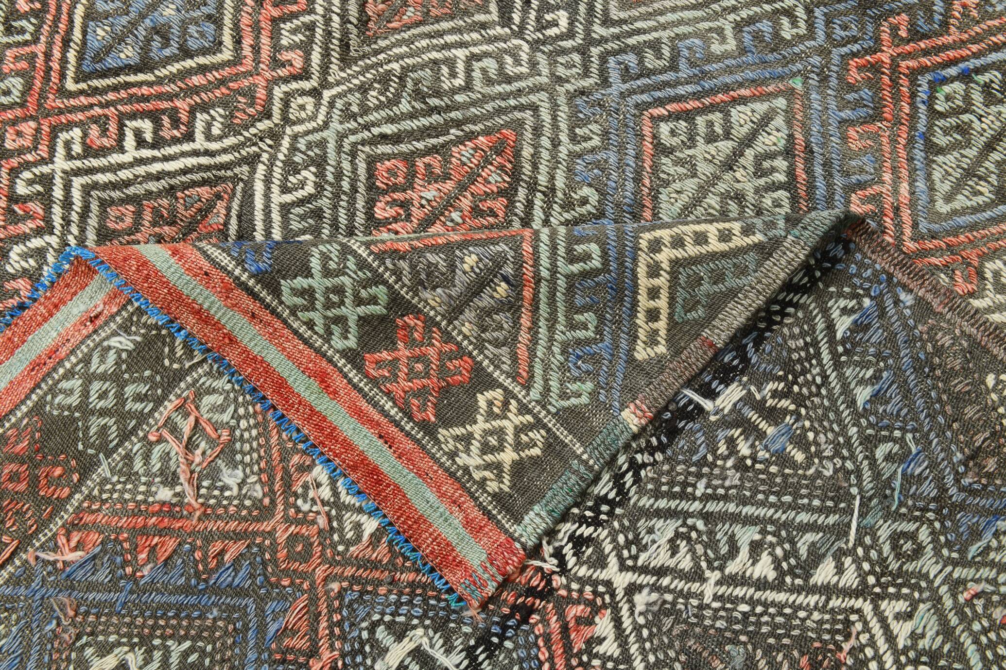 5x8 Kilim Light Blue Geometric Style Kilim Rug, 165x245Cm