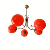 Vintage Orange Glass Chandelier, Sweden, 1970s