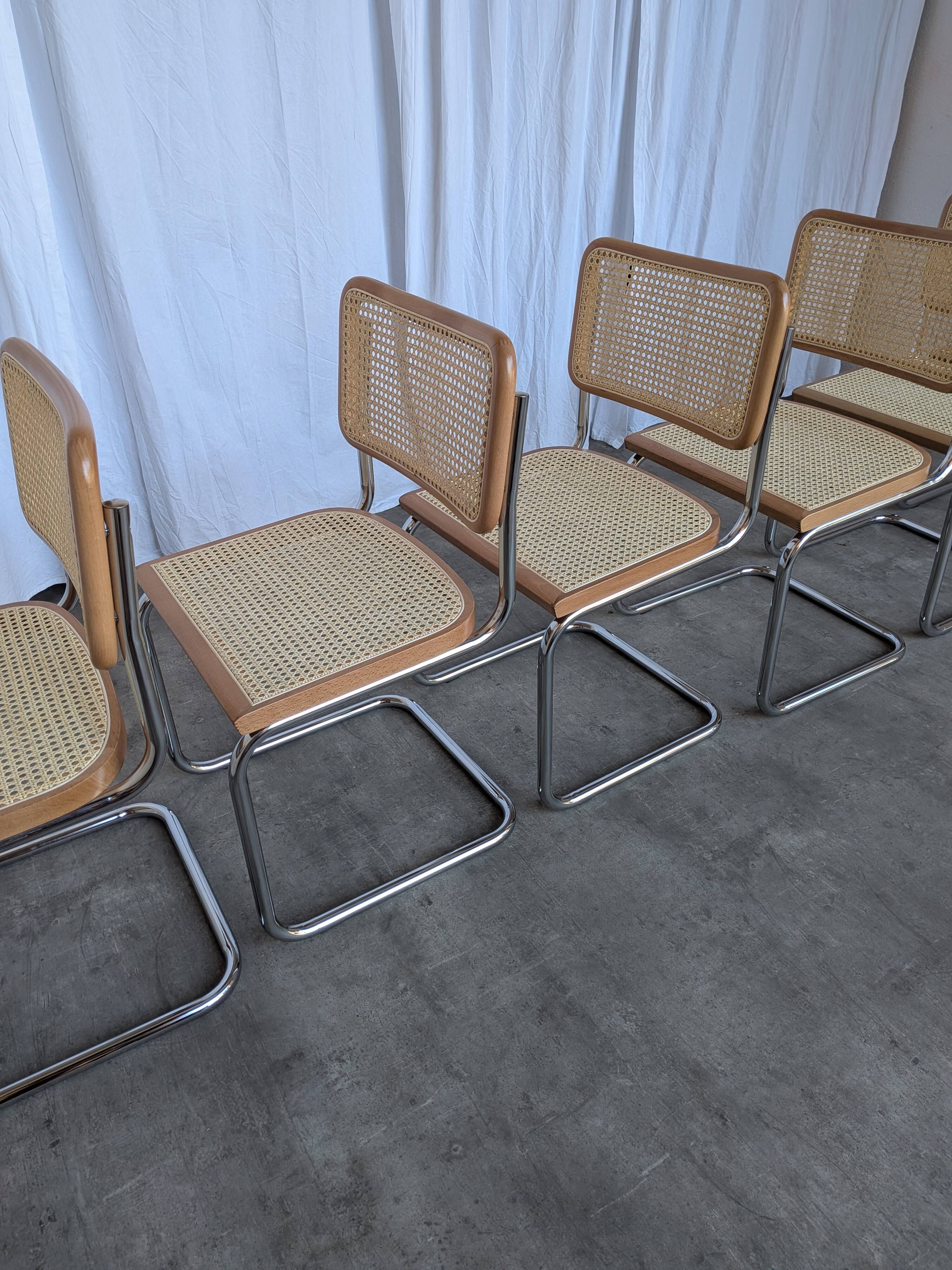 Ensemble de 6 chaises Cesca Design Marcel Breuer / Noyer clair, cannage, chrome, salle à manger