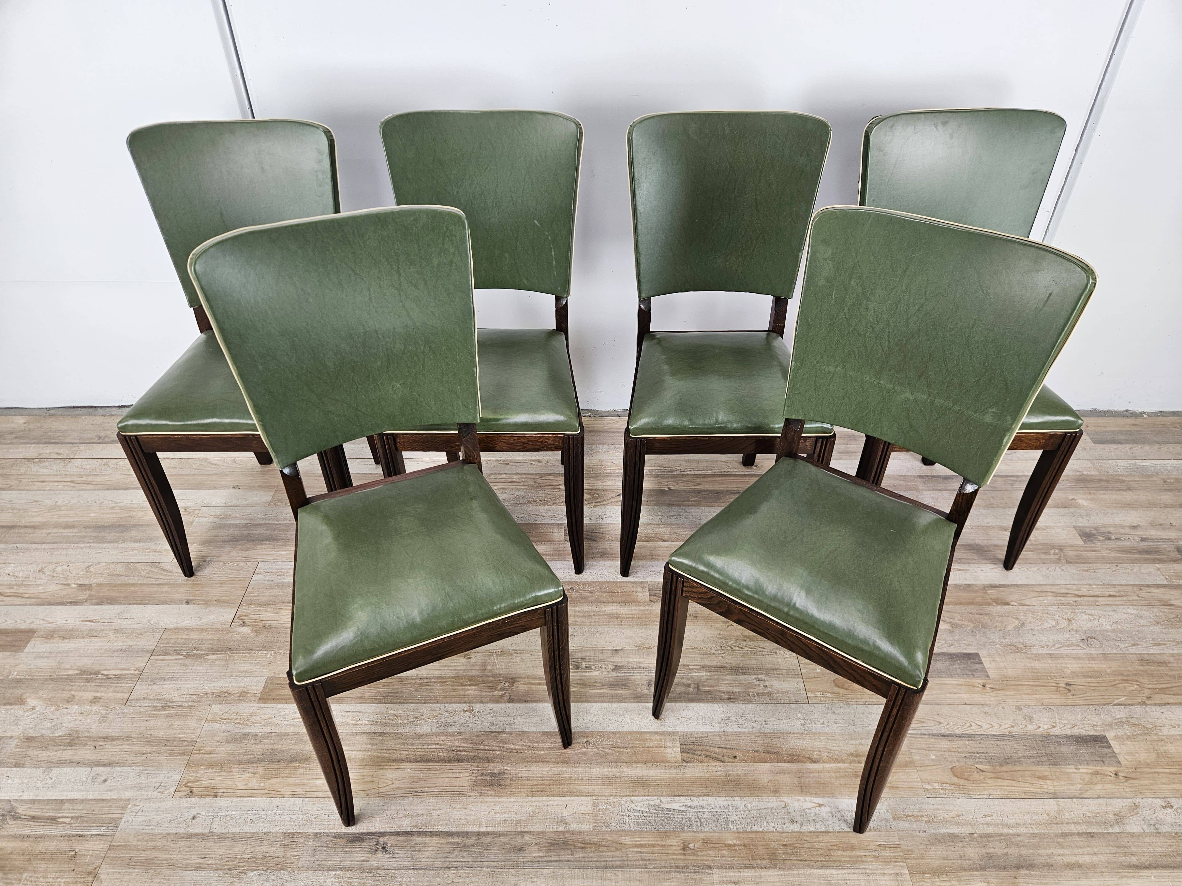 Set of 8 Art Decò oak dining chairs, 1950