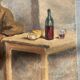 Old painting, portrait of a peasant, signed Étienne Chabrier, dated 1953