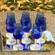 8 vintage cobalt blue glass port or aperitif glasses with transparent base
