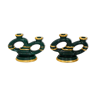 Pair of green midcentury candlesticks - gold