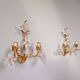 Pair of Italian wall sconces in gilded metal and crystal, 1970s