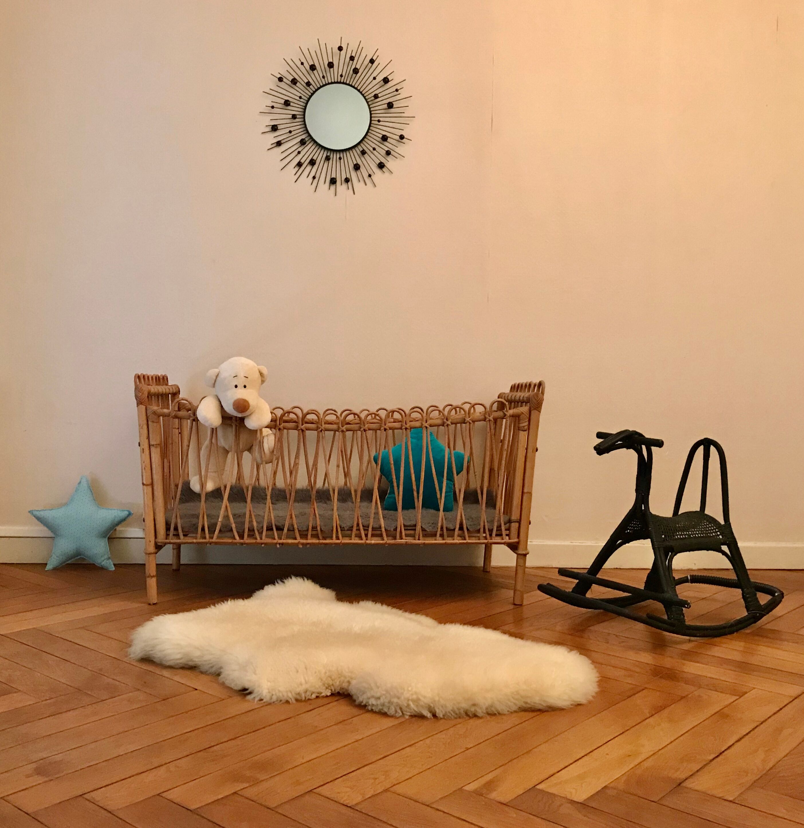 Rocking horse in rattan and bamboo