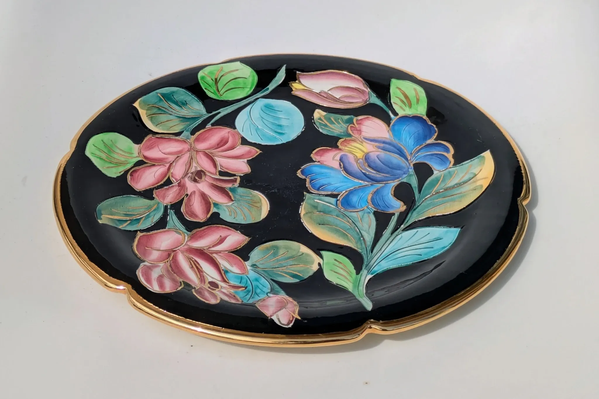 Large Decorative Enamelled Ceramic Plate — Vallauris — Floral Decoration