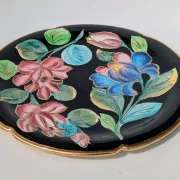 Large Decorative Enamelled Ceramic Plate — Vallauris — Floral Decoration