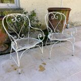 Pair of metal garden armchairs, 19th century