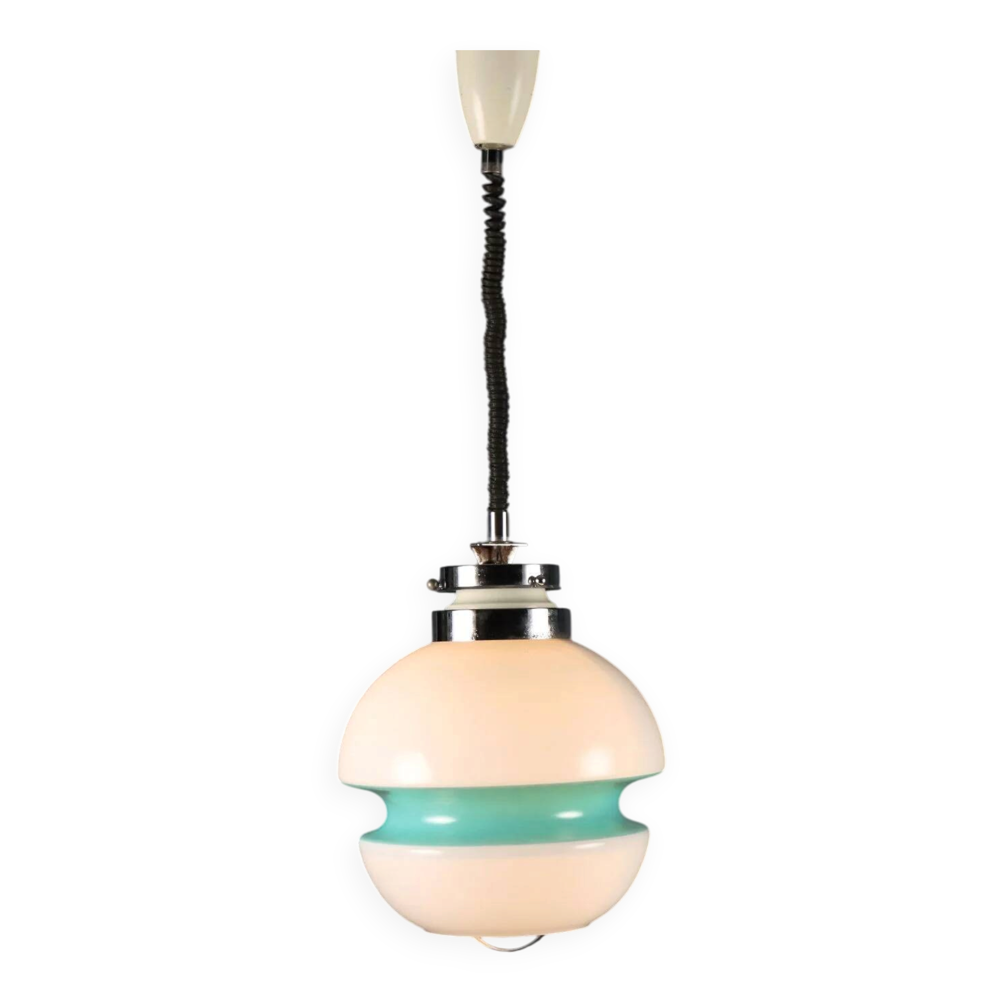 Vintage white glass pendant light, Italian design 1960s-1970s.