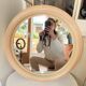 Round Beige and Coral Plastic Wall Mirror from the 70s-80s
