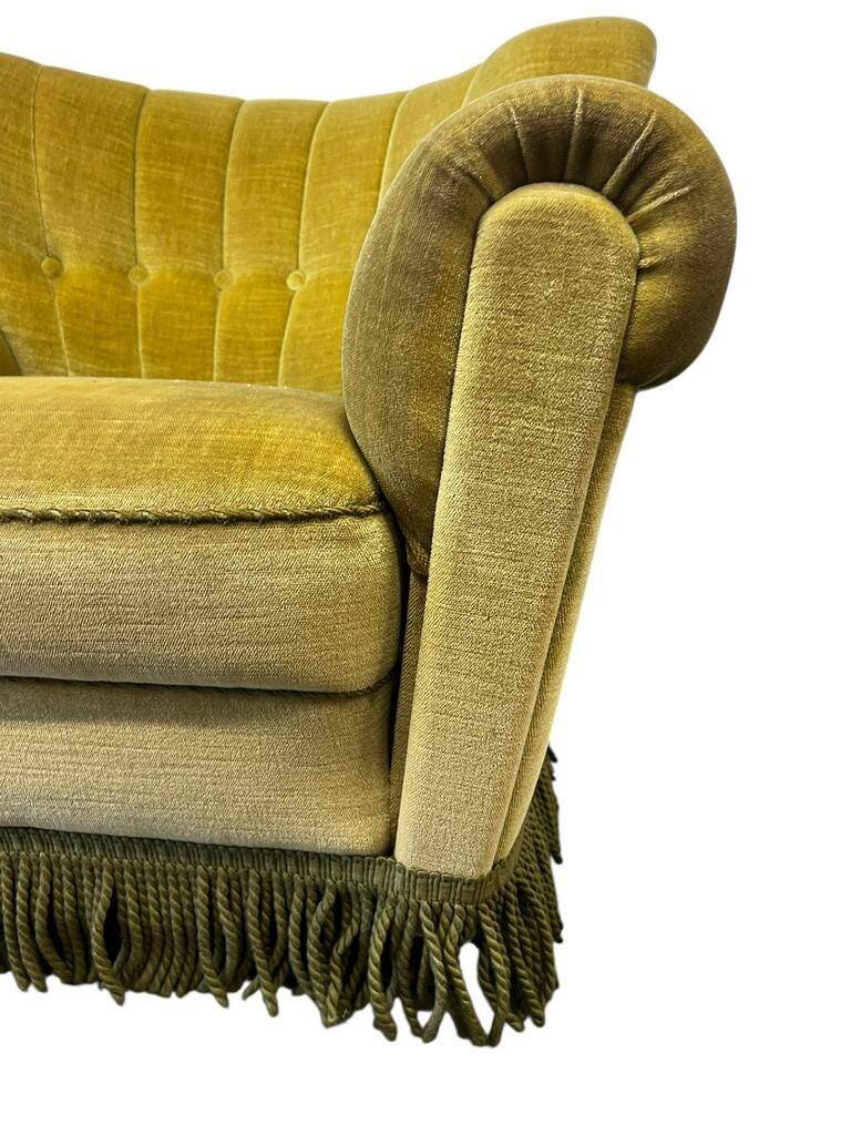 Set de 2 fauteuils vintage verts avec franges