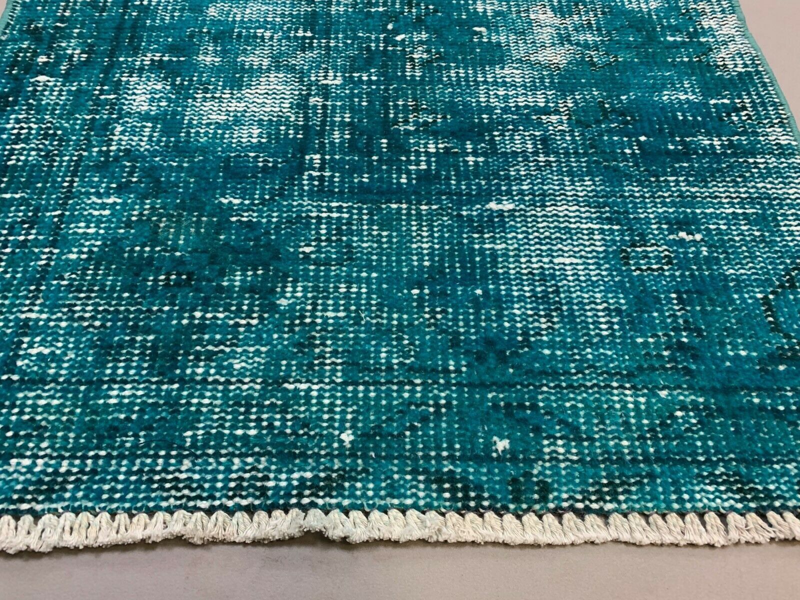 Distressed Turkish Narrow Runner 310x65 cm wool Vintage rug, Overdyed Green