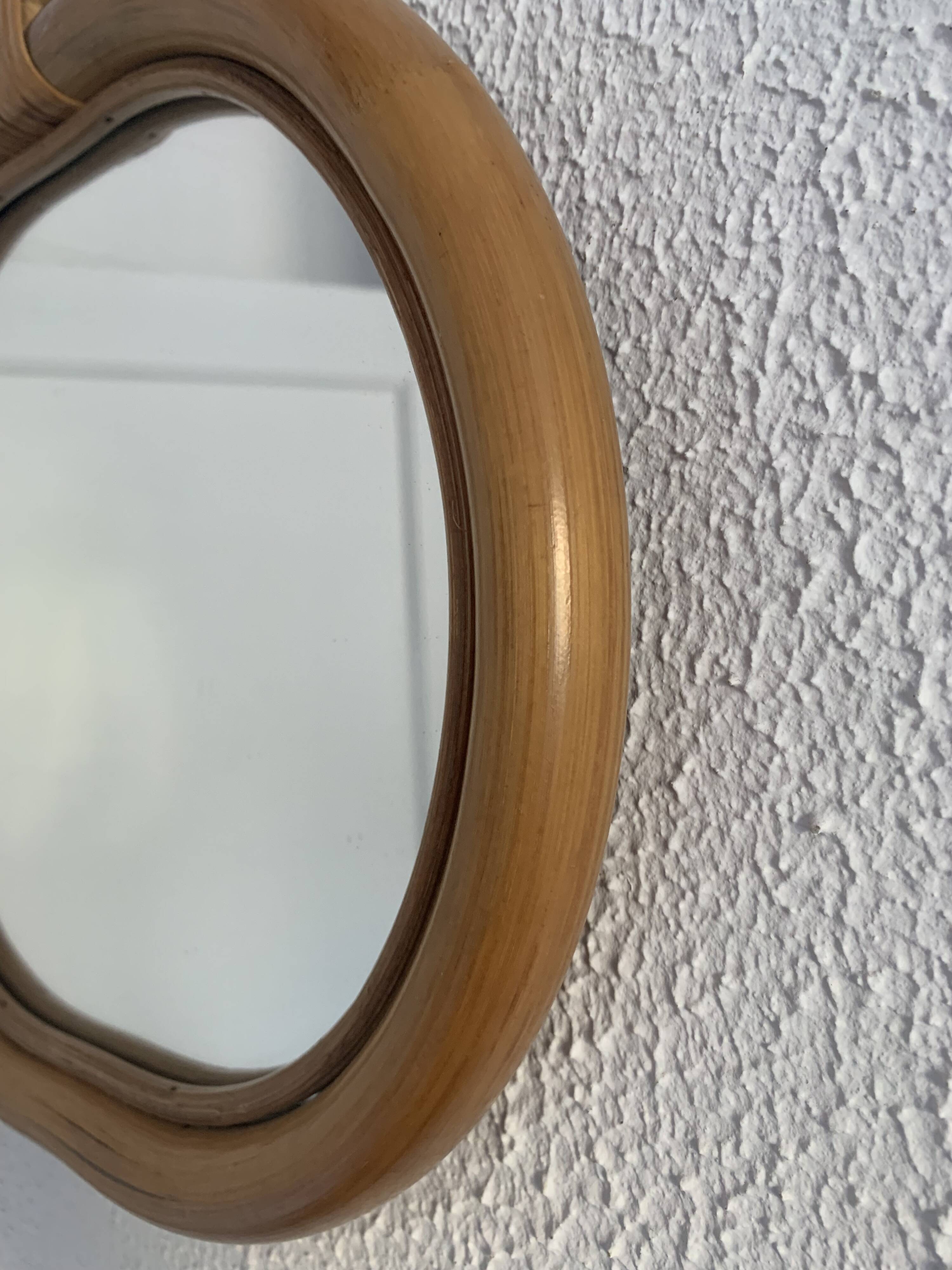 Vintage 1960s apple mirror, rattan, wicker, bamboo - 32 x 35 cm