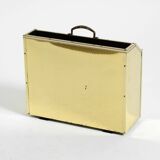 1980s newspaper rack made of brass and wood in Hollywood Regecy design