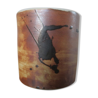 Cache pot poterie de la colombe Vallauris en grés tachiste 1950 1960