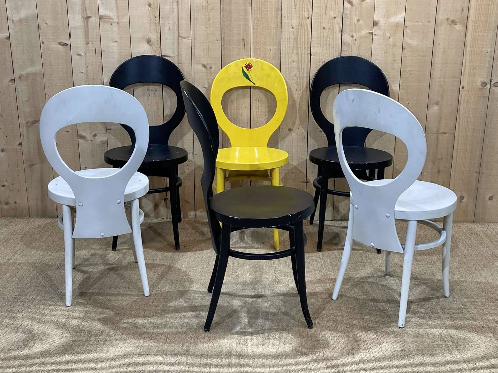 Series of 6 Baumann Mouette model chairs from the 70s