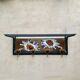 Vintage wall-mounted coat rack in steel, brass and ceramic