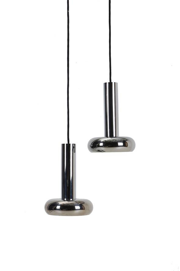 Space Age chrome pendant lamps / Mid-century modern design / 1960s / 1970s / Set of 2