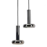 Space Age chrome pendant lamps / Mid-century modern design / 1960s / 1970s / Set of 2