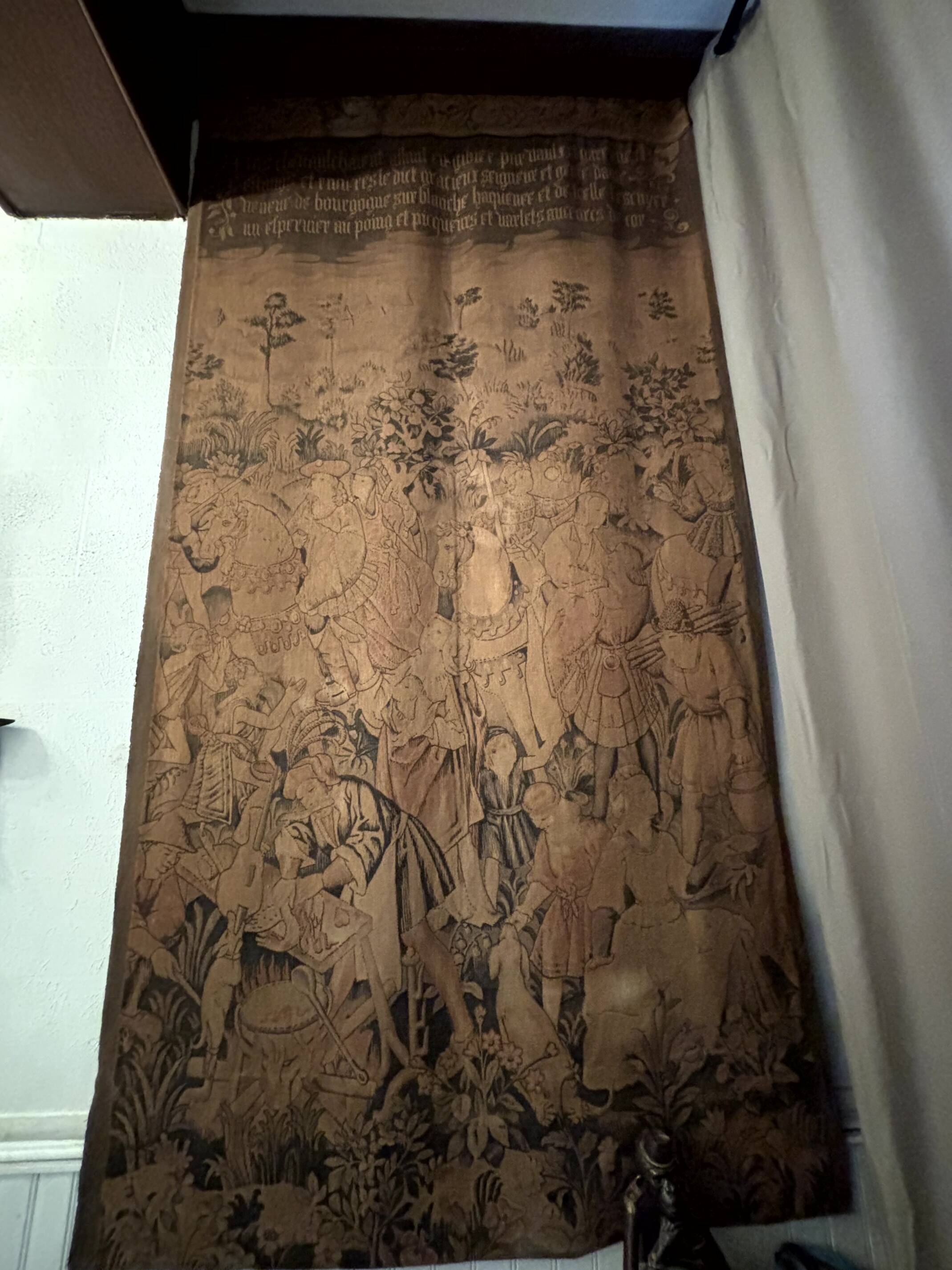 Antique wall hanging in medieval tapestry style – Large size 254 x 135