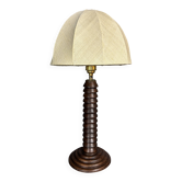 Midcentury brutalist wood turned table lamp in Charles Dudouyt style, 1950s