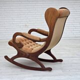 1960s, Scandinavian rocking chair, furniture velour, dark beech wood.