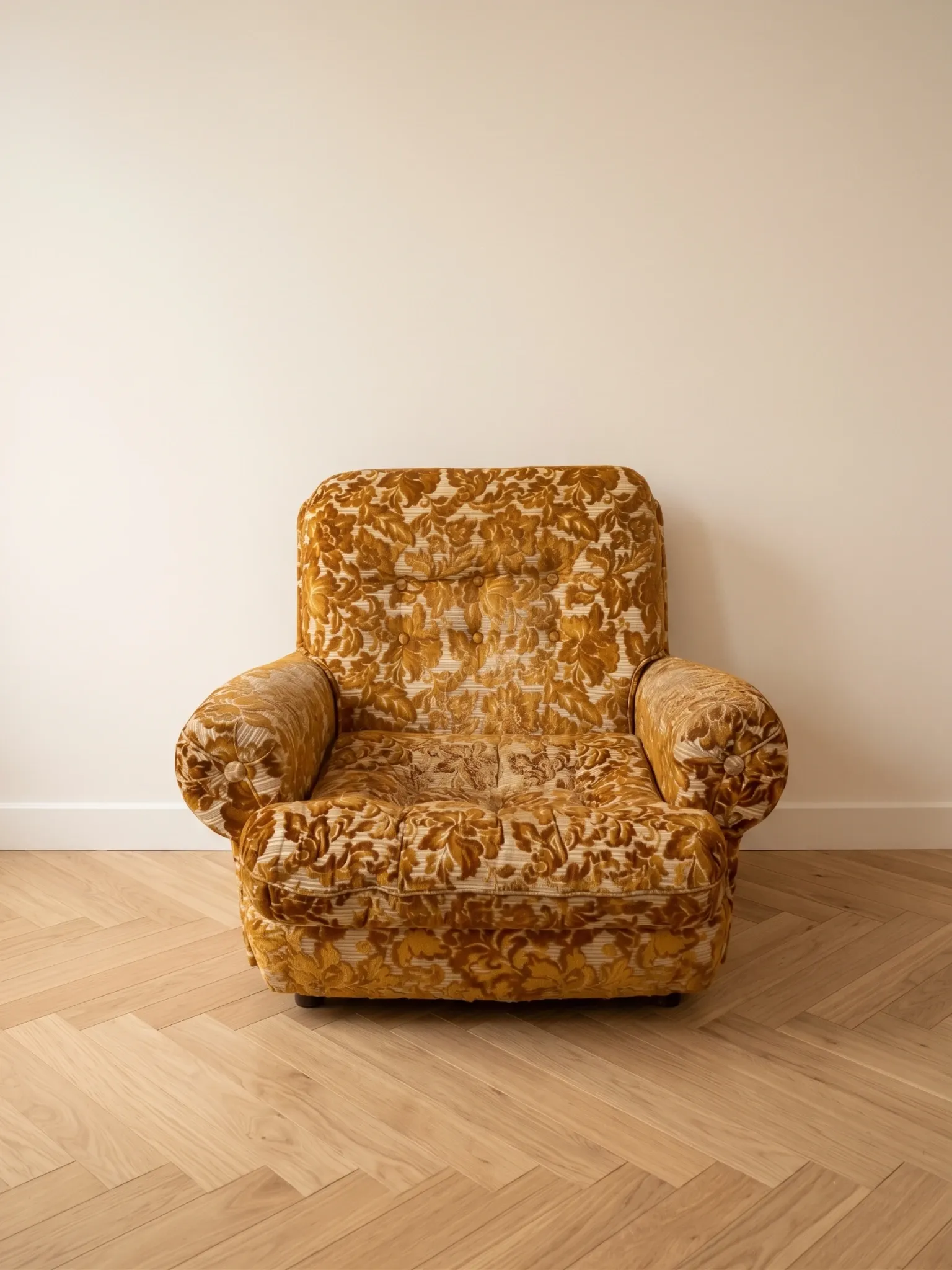 Fauteuil en velours doré, années 70