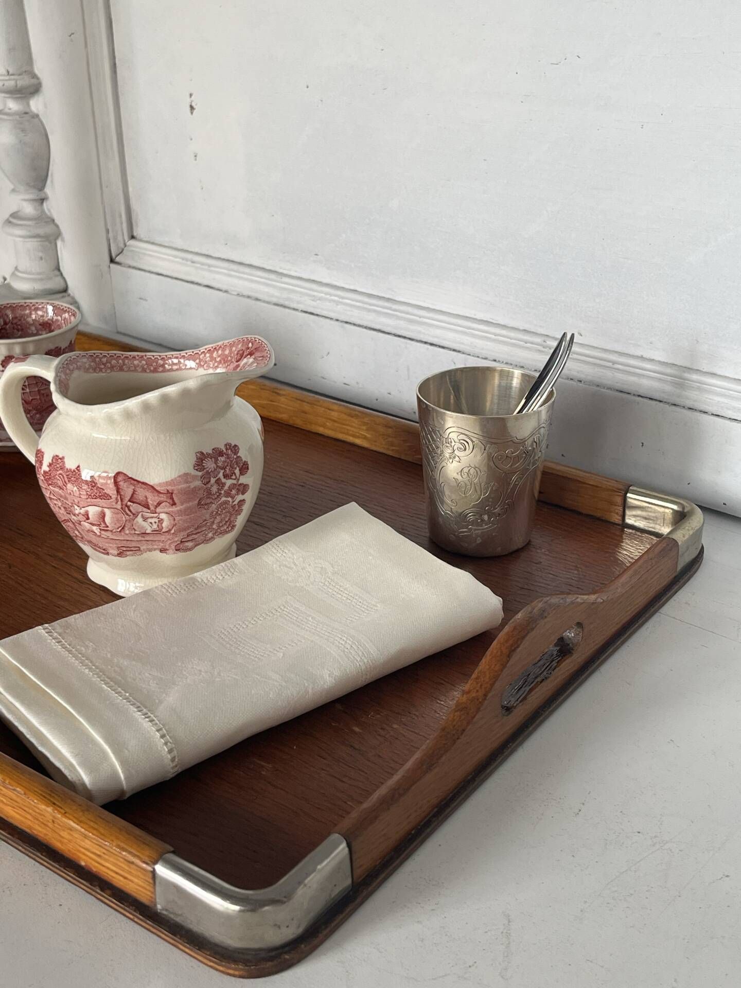 Wood and metal serving tray