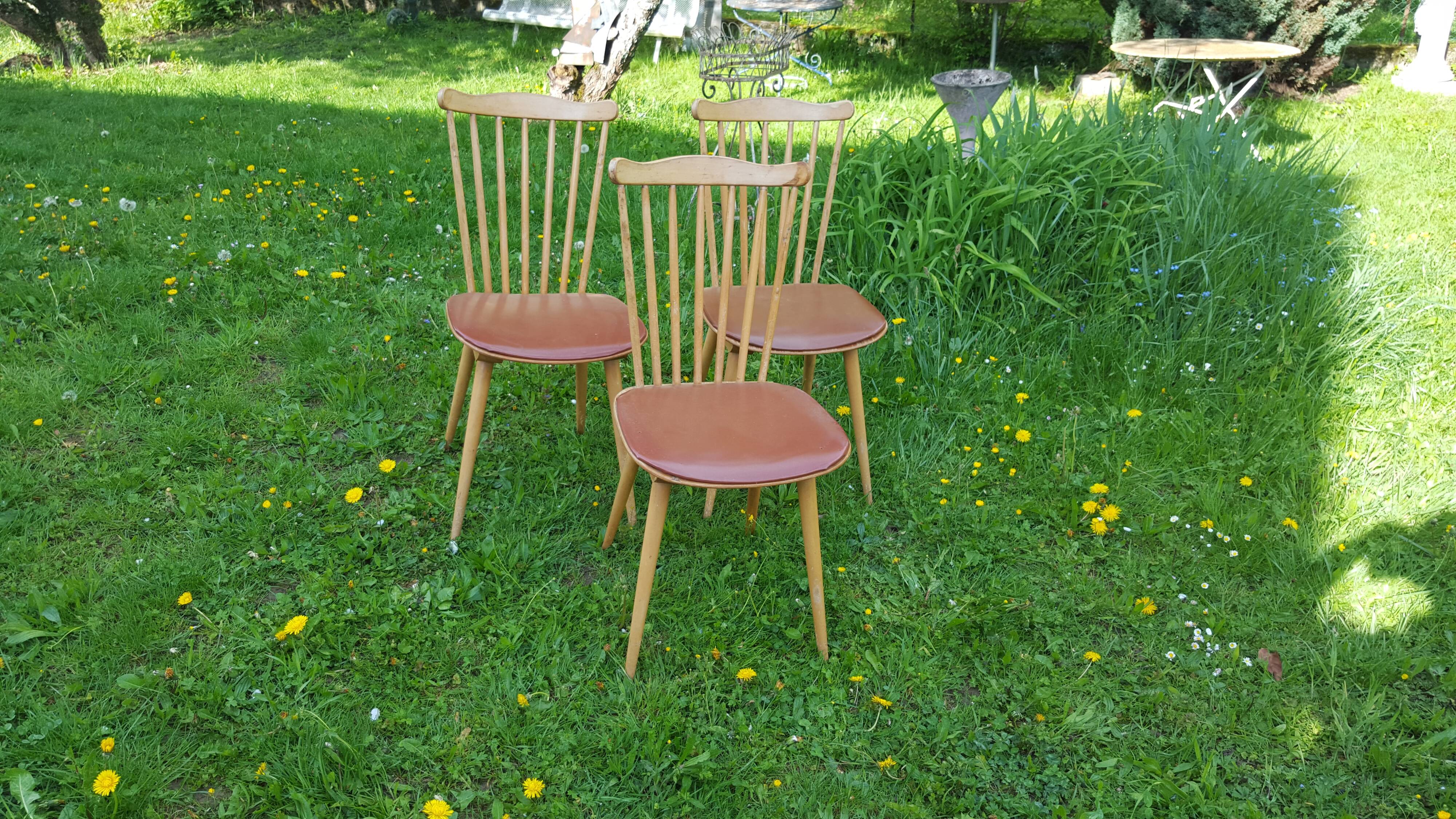 Trio of bistro chairs Baumann vintage 60s