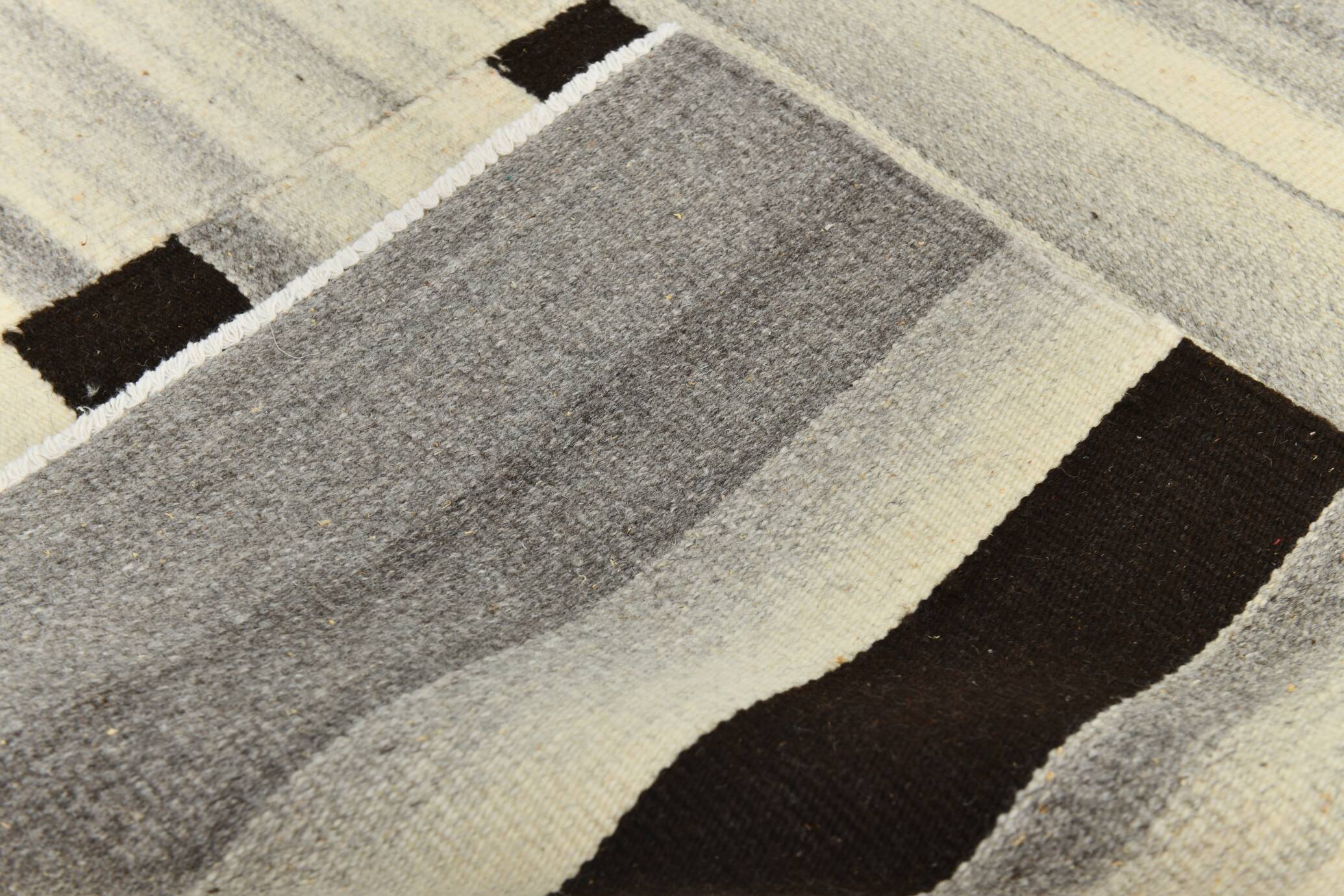 10x13 Kilim Gray, Beige, Black Modern Turkish Kilim Rug, 294x384Cm