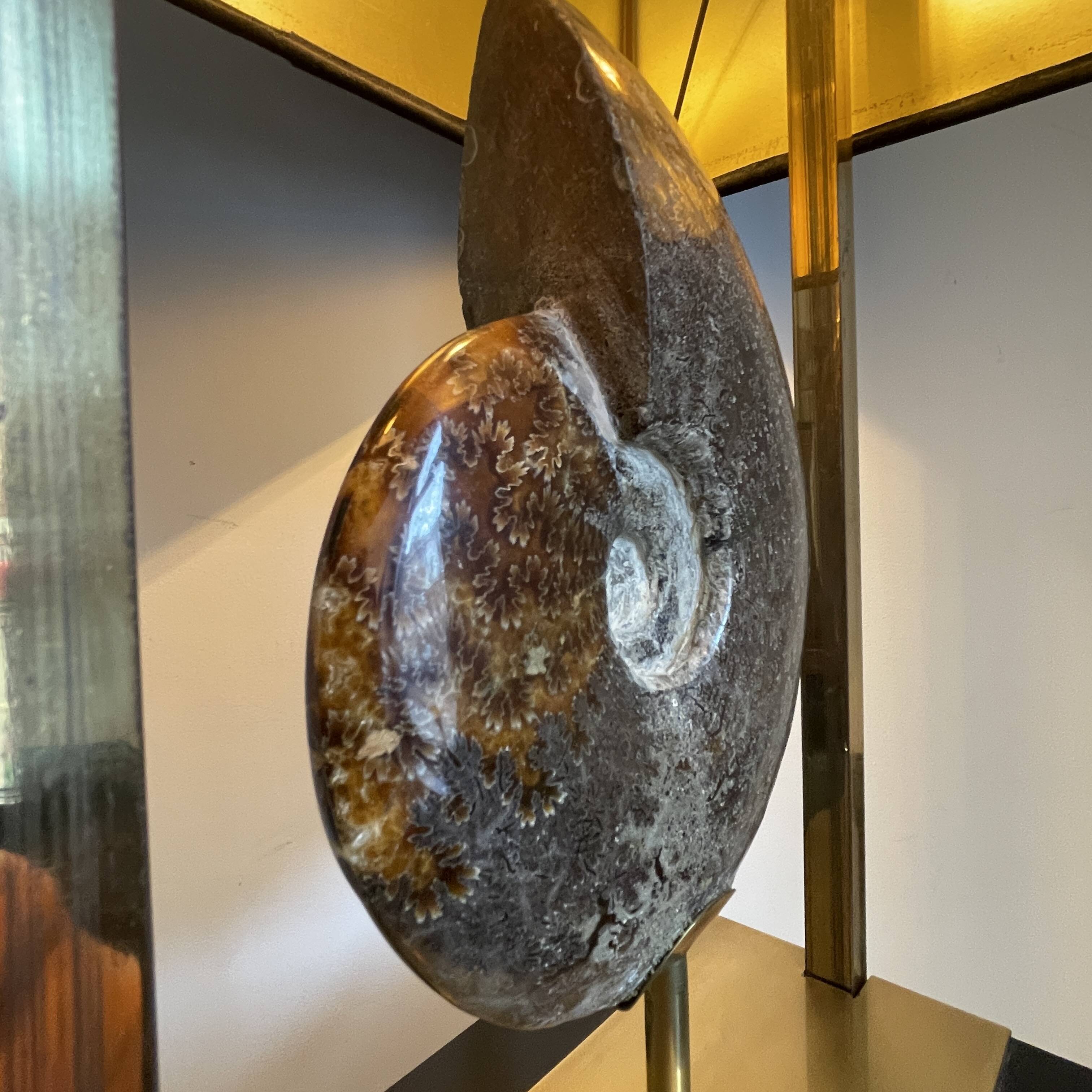 MAISON JANSEN (attr) 'Ammonite' lamp 102cm, gilded brass and black lacquered wood