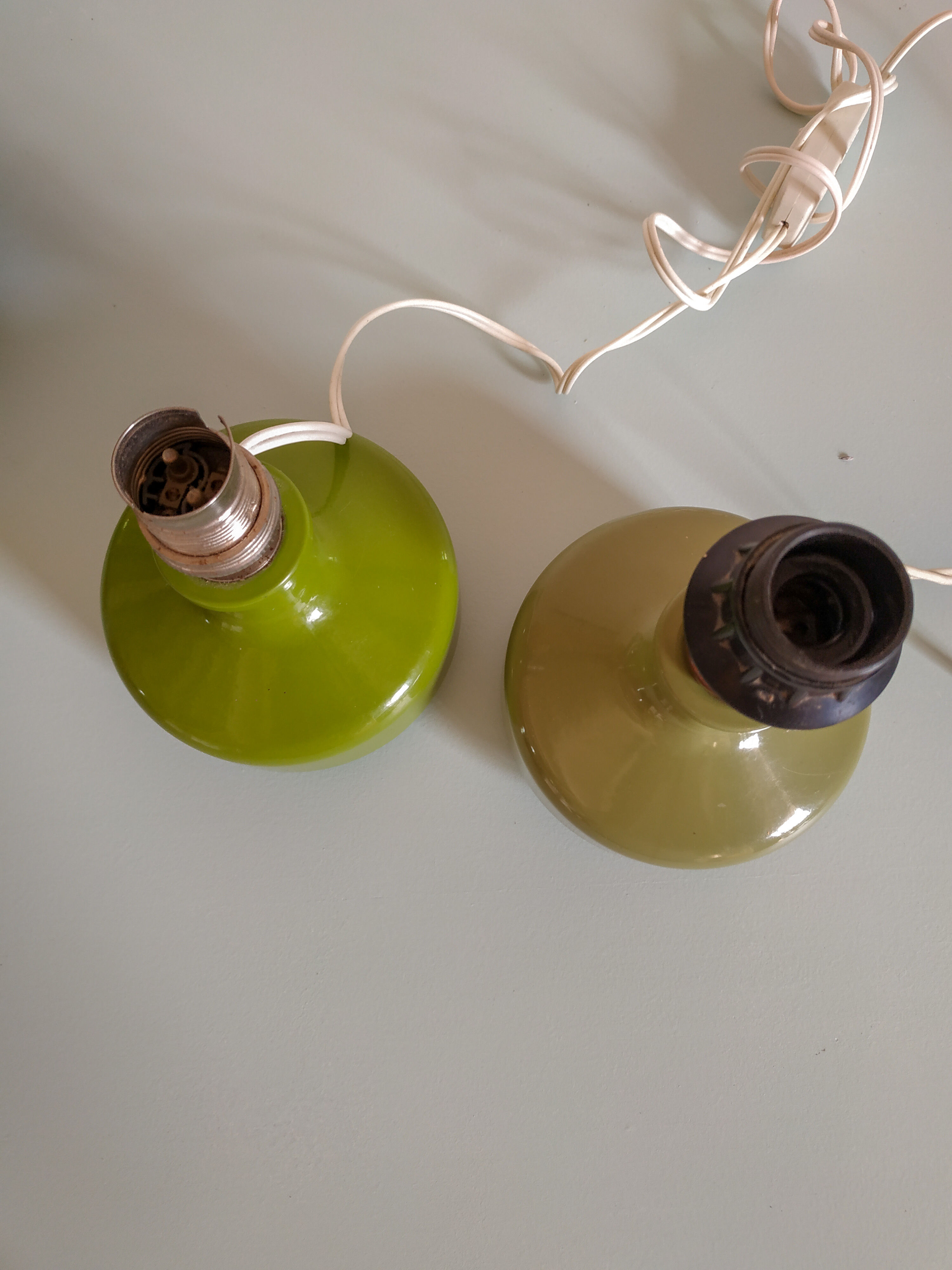 Pair of green vintage lamp feet