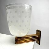 Large Art Deco Wall Lights in Blown Glass and Brass, Italy, 1940s, Set of 2