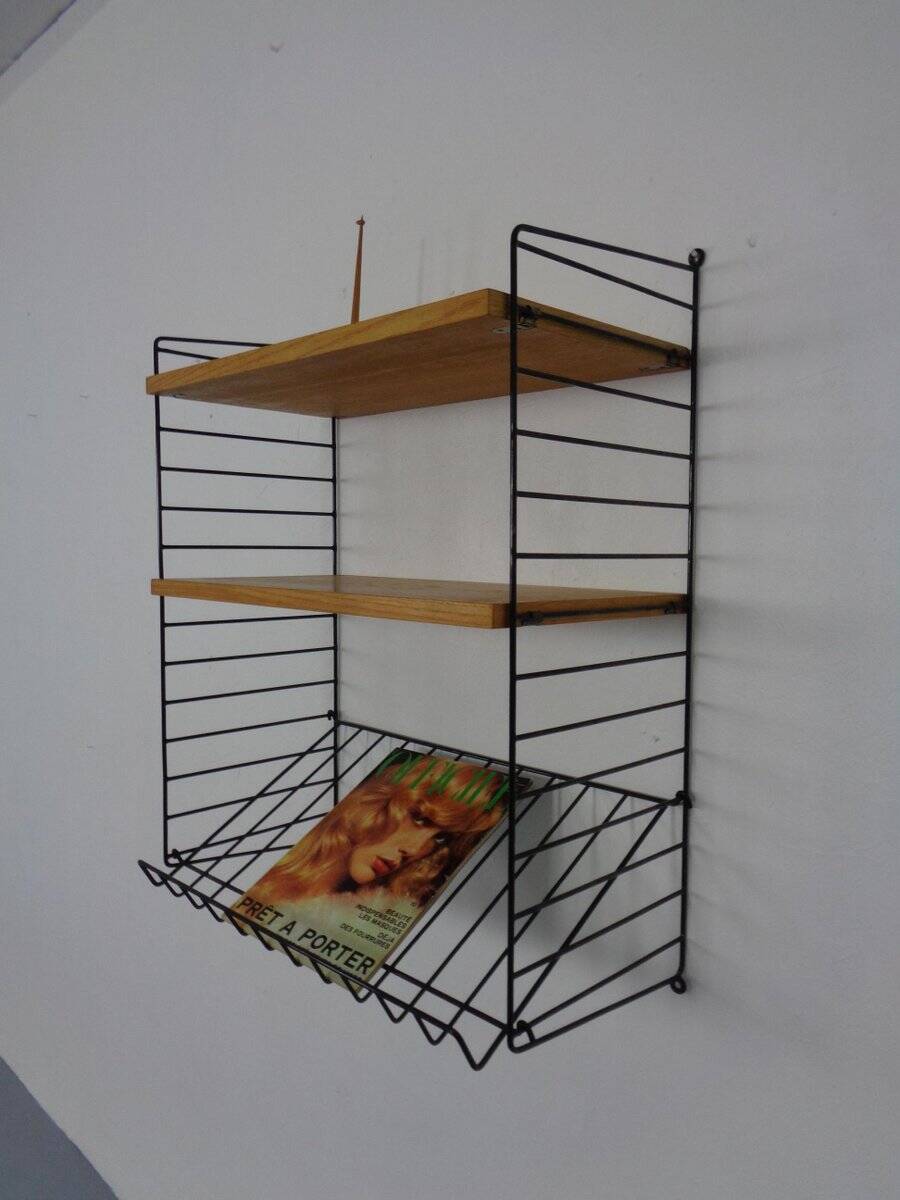 Swedish wall unit in ash and metal by Kajsa & Nils Nisse Strinning for String, 1950s