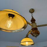 Lustre vintage en laiton et verre opalin avec bras réglables