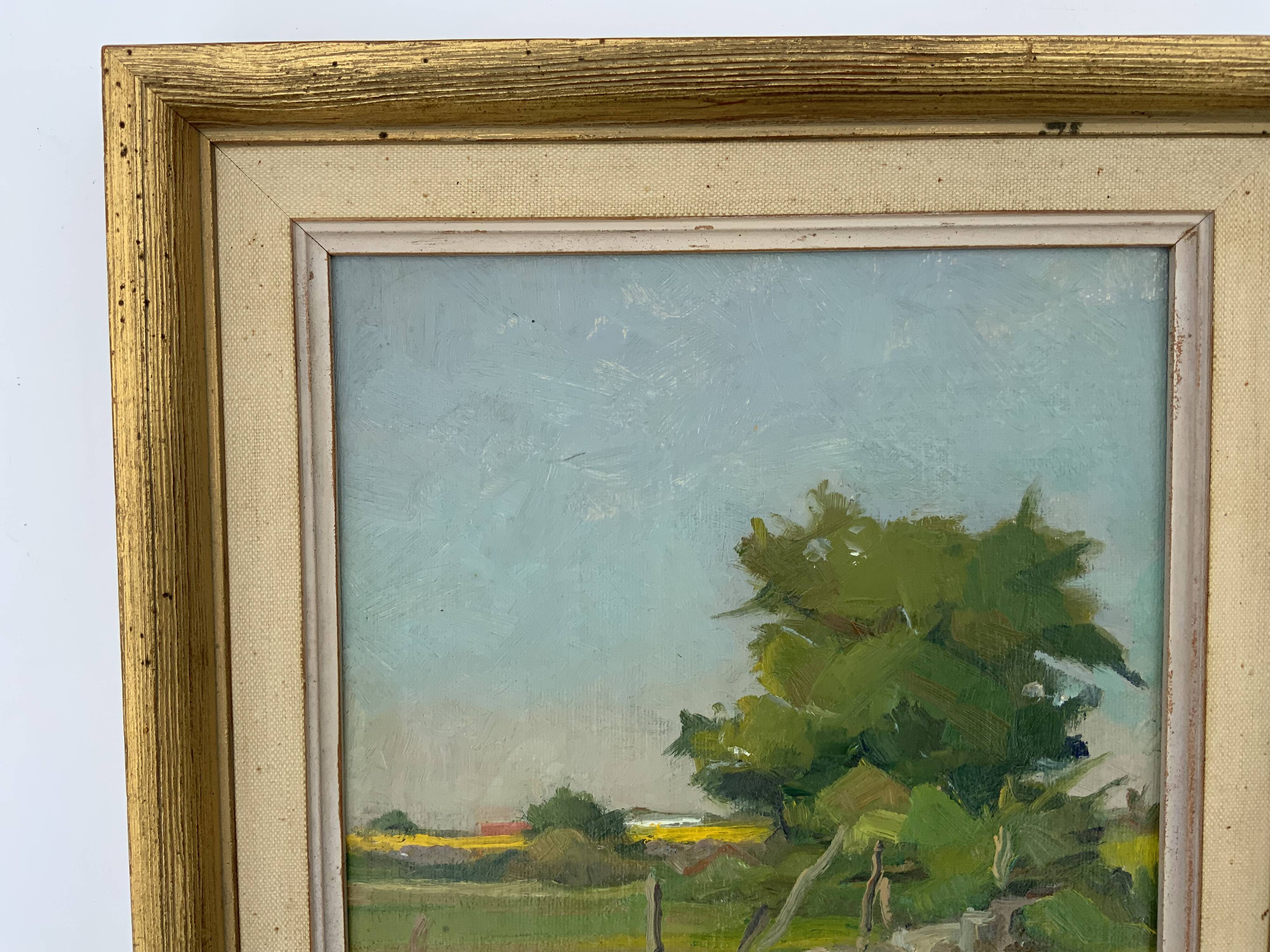 Vintage Modernist Landscape Scene Oil Painting H. Ostergren 1951