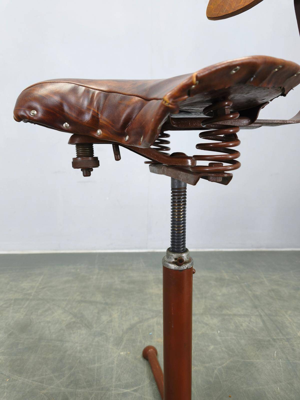 1930s Industrial Adjustable Swivel Chair with Leather Seat