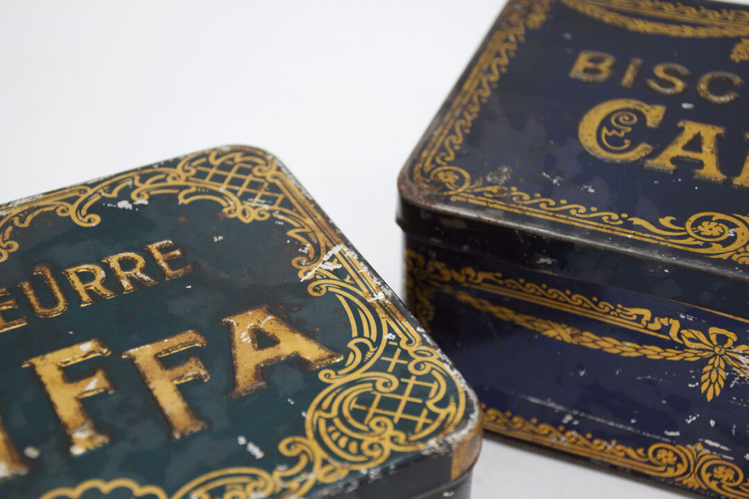 Two boxes metal small butter and coffee Caiffa