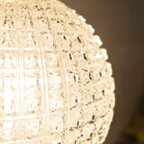 1960s Holophane Ball Pendant Chandelier, Thick Glass, 30 cm, and Vintage Brass