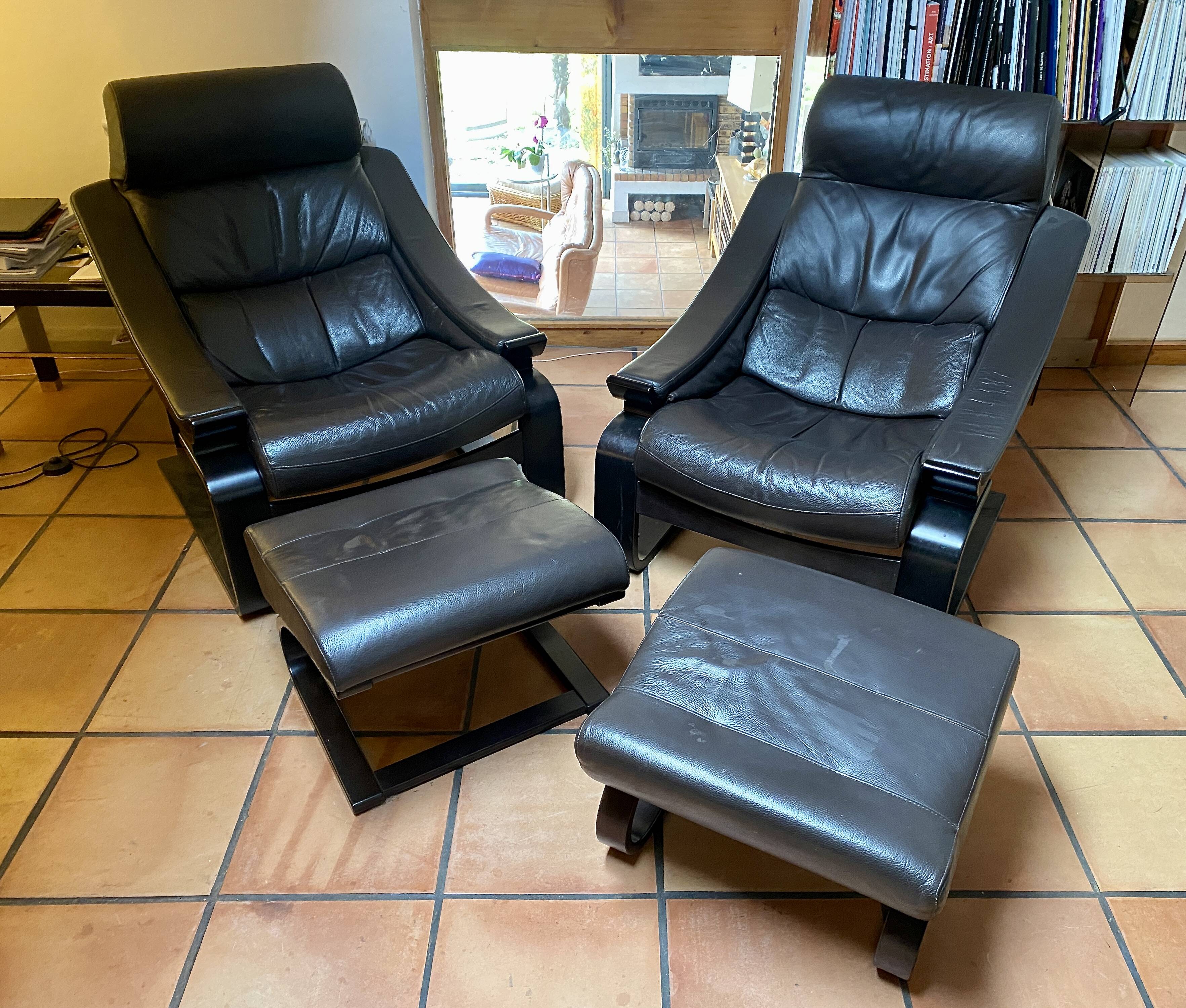 Pair of armchairs and their ottomans by ake fribytter for nelo sweden 1970