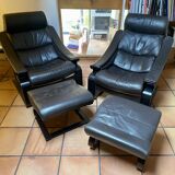 Pair of armchairs and their ottomans by ake fribytter for nelo sweden 1970