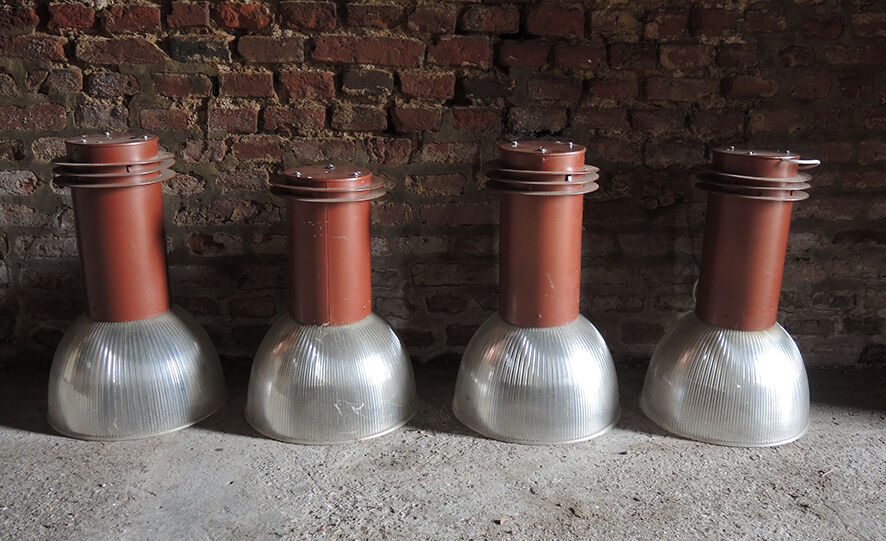 Lot de 4 suspensions industrielles en acier et polycarbonate